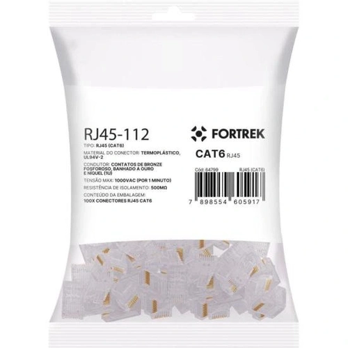 Conector Macho Cat6 Rj45 112 Fortrek Fk 140e - Blister com 100
