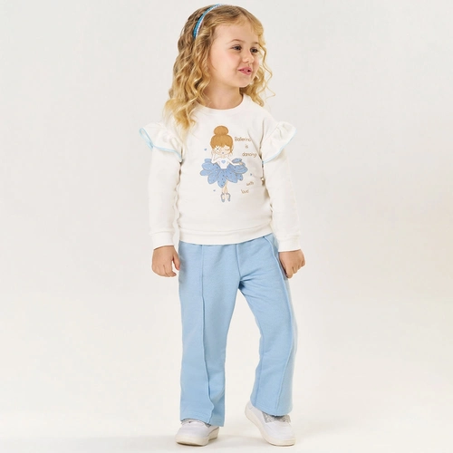 Conjunto Moletom Felpado Bailarina Marfim/Azul Tileesul - Feminino