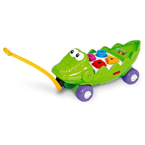 Brinquedo Jacaré Verde c Rodas Didático Poliplac