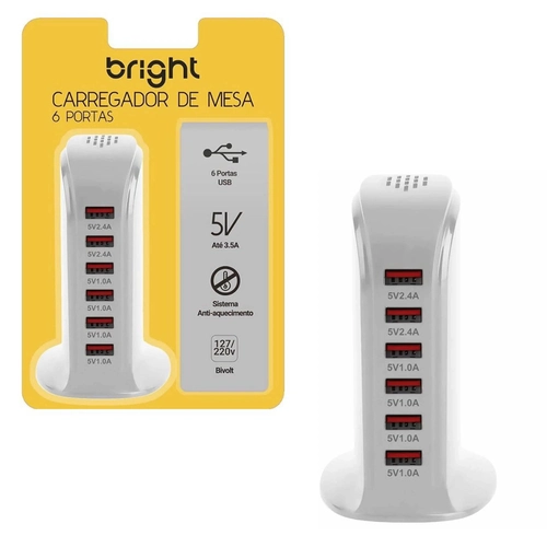 FONTE CARREGADOR USB 6 PORTAS 15W