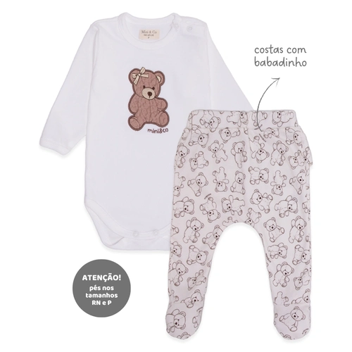 Conjunto Body Manga Longa Bordado e Mijão Babadinho Suedine Feminino - Ursinho Fofo