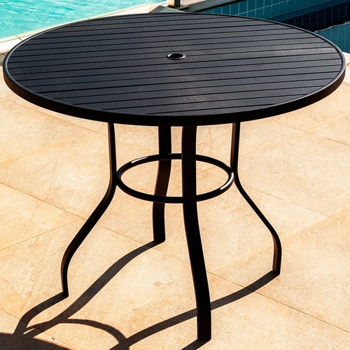 Base de Mesa com furo  Ripada em Alumínio Epóxi Caribe