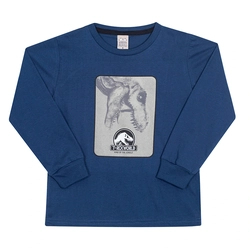 Camiseta Manga Longa T-Rex World Brilha no Escuro Azul Randa Mundu - Masculina