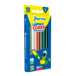 Lápis de Cor Triangular Com 12 Unidades e Apontador Norma