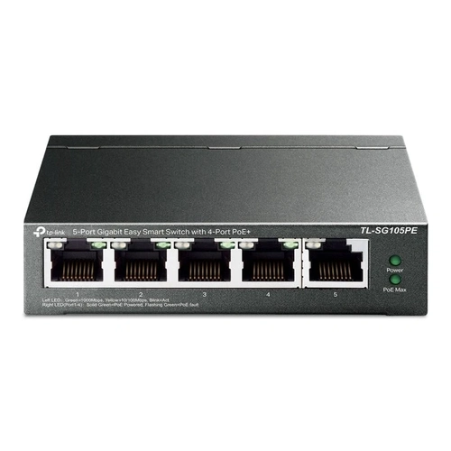 Switch Gigabit Tp-link Easy Smart 10/100/1000 C/ 5 Portas (sendo 4 Poe) - Tl-sg105pe Smb
