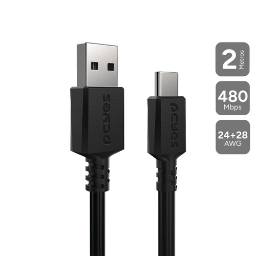 Cabo para Celular Tablet Carremento Usb a 2.0 Macho P/ Usb Tipo-c - Preto - 2 Metros - Puacp-02