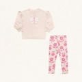 Conjunto Blusão Moletome Calça Legging Borboletas Baunilha Pink Fakini - Feminino
