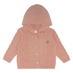 Casaquinho Tricot com Capuz Rosa Trançado Feminino