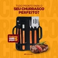 Kit Churrasco 5 Peças Maleta de transporte ChurrascoPegador Garfo Espátula Pincel Aço Inox Grillrelax