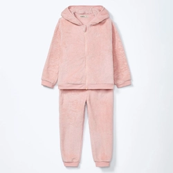 Conjunto em Fleece Peluciado com Orelhinhas no Capuz Rosa Hering - Feminino