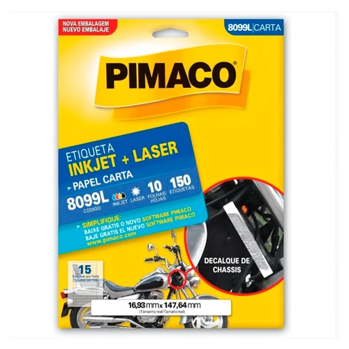 Etiqueta Adesiva Pimaco Carta 8099L 16,93 X 147,64mm com 10 Folhas