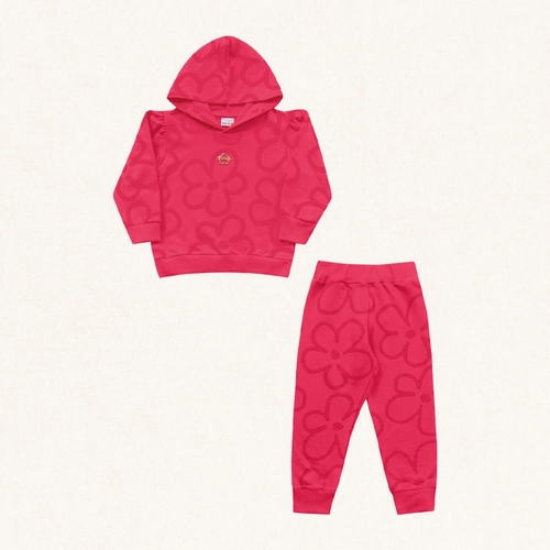 Conjunto Moletom Jaqueta e Calça Peluciado Flores Fakini - Feminino