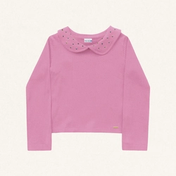 Blusinha Manga Longa Gola com Strass Fakini - Feminina