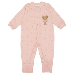 Macacão Manga Longa Estampado e Bordado Pés Botão Feminino - Ratinhas