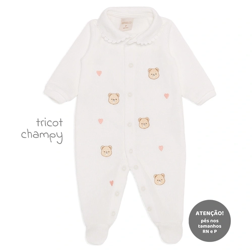 Macacão Manga Longa Com Gola Tricot Feminino - Ursinha e Cavalinho