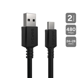 Cabo para Celular Tablet Carremento Usb a 2.0 Macho P/ Usb Tipo-c - Preto - 2 Metros - Puacp-02