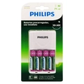 Carregador de Pilhas Philips e 4 Pilhas AA Recarregáveis