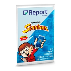 Papel Sulfite Senninha A4 75g Pacote com 100 Folhas Azul Report Suzano