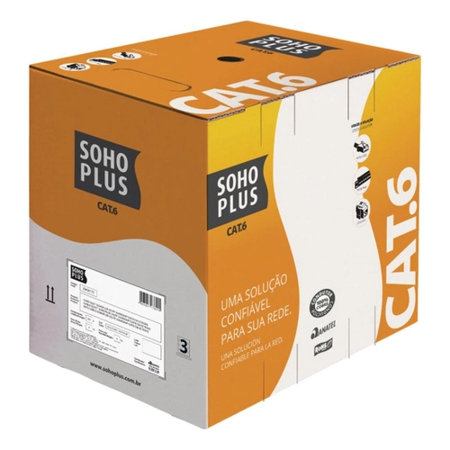 Cabo Lan U/utp 24awg x 4 Pares Cat.6 Cmx Caixa C/ 305 Metros Cinza 100% Cobre 23400200