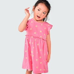 Vestido Meia Manga com Babados Estampado Flores Hering - Feminino