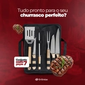 Kit Churrasco 7 Peças Aço Inox e Estojo Resistente com Facas Garfo Espátula Amolador Grillrelax