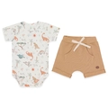 Conjunto Body Manga Curta Estampado e Shorts Barra Virada Masculino – Dino