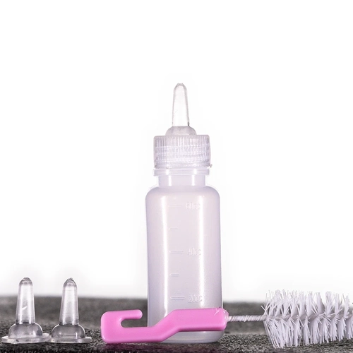 Kit Mamadeira P Rosa para Animais de Estimação com 3 bicos e Limpador