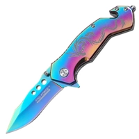 Tac Force TF-759RB Taschenmesser – Regenbogenklinge 8,3 Cm, Titan-Griff, Mit Gürtelclip, Glasbrecher & Sitzgurtschneider