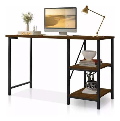 Mesa Escrivaninha Mesa Office Estudo Estilo Industrial Cor Preto Imbuia 1,10m KLM