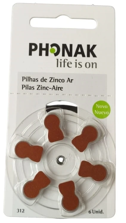Bateria Auditiva 312 Phonak  1,45V. cartela com 6 unidades.