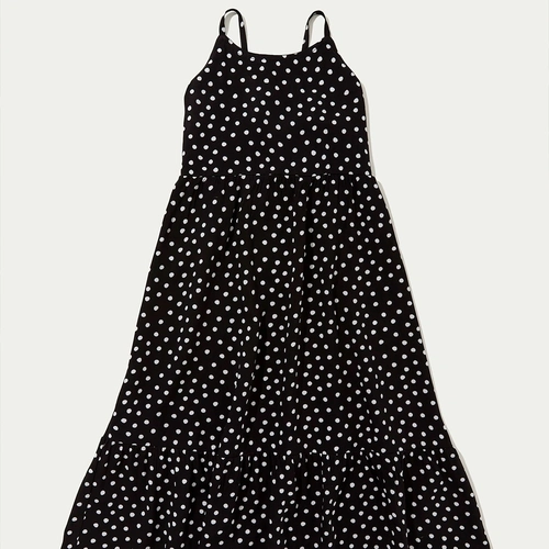 Vestido Midi Hering Com Alças Finas Poá Feminino - Preto/Branco