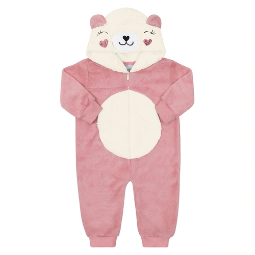 Macacão em Pelinho com Capuz Divertido Abertura Zíper Rosa Tileesul - Feminino