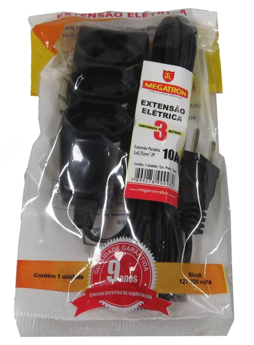 EXTENSAO C/3 TOMADAS FIO 2X0.75MM PARAL C/3MT