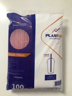 Canudos Plastico Super Shake 0,10mm (100x1) - Transparente  com listra vermelha