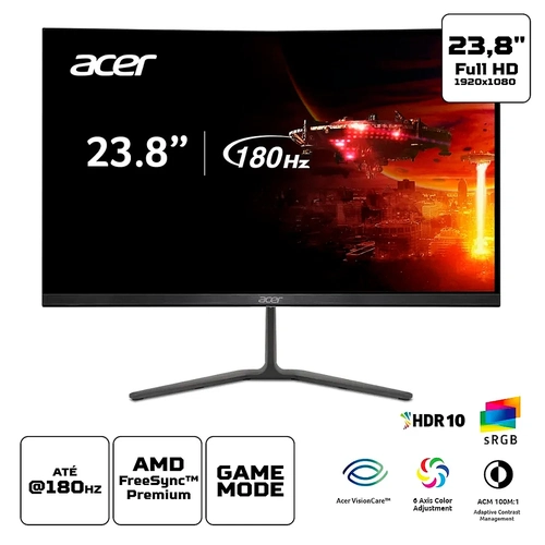 Monitor 23.8 Acer Gamer Nitro KG240Y FHD 180Hz 1ms Preto - UM.QX0AA.502