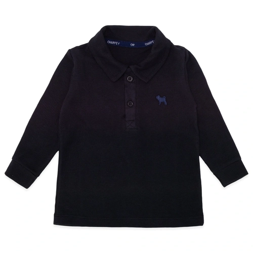 Camisa Polo Manga Longa Malha Waffel Preta Charpey - Masculina