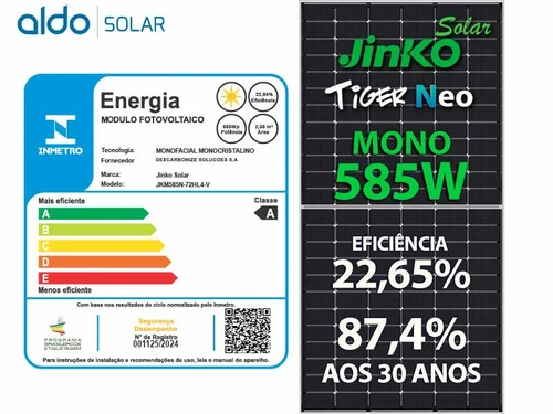 Painel Solar Fotovoltaico Painel Jkm585n-72hl4-v Tiger Neo 585w 144 Cel. n Type Mono 22,65% Eficiencia