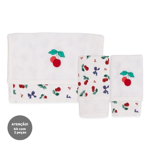 Kit de 2 Toalhas de Boca Suedine com Forro Atoalhado Feminino - Cerejinhas