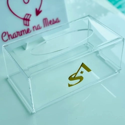 Caixa Luvas/Papel/máscara Cristal - Logo alto relevo inicial ou desenho