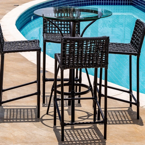 Conjunto Mesa Bistrô 4 Banquetas Corda Sintética Alumínio Epóxi Maringá