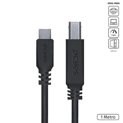 Cabo Para Impressora Usb-C Tipo-C Para USB-B 3.0 Pcyes 1 Metro Preto - P3UCBP-1