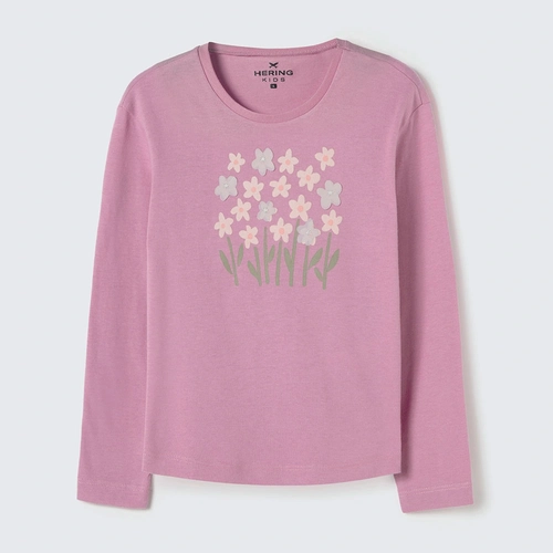 Blusinha Manga Longa Lilás Flores Hering - Feminina