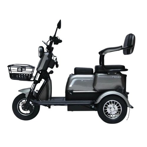 Triciclo Elétrico Fenix Prata Dois Assentos Tração Reduzida 3 Lugares