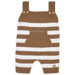 Jardineira Curta Bolso Canguru Tricot - Caramelo Listrado Masculino