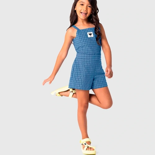 Conjunto Regata e Shorts Malwee Xadrez Feminino - Azul