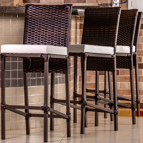 Conjunto 4 Banquetas em Fibra Sintética e Alumínio  Estofada Dourados