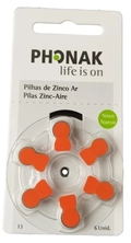 Bateria Auditiva 13 Phonak  1,45V. cartela com 6 unidades.