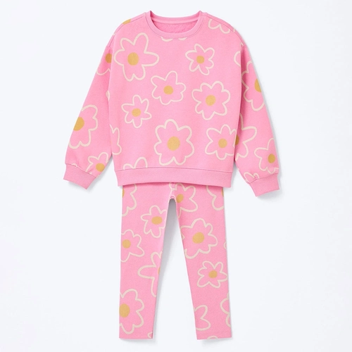 Conjunto Blusão Moletom e Calça Legging Rosa Flores Hering - Feminino