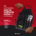 Kit Churrasco Completo 7 Peças Avental Espátula  Pegador Luva Saleiro Garfo Aço Inox Grillrelax