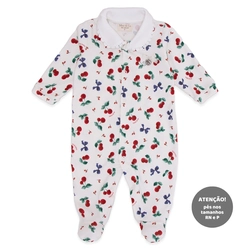 Macacão Manga Longa Estampado com Gola Suedine Feminino – Cerejinhas